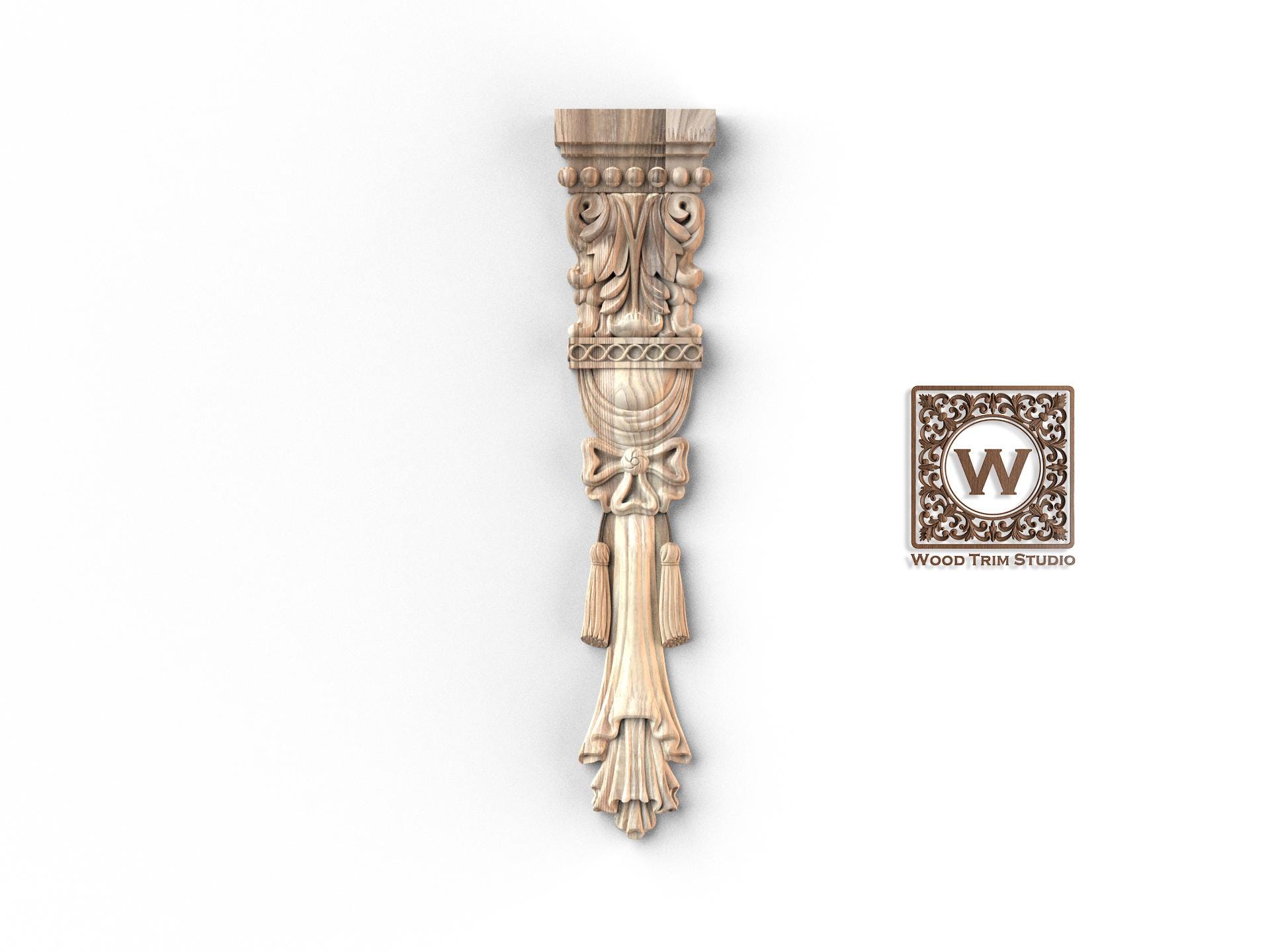 Sculpture sur bois décorative - Appliques verticales pour armoires, portes et intérieurs