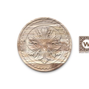 Carved Wood Rosette Onlay | Round Floral Applique with Acanthus Detail