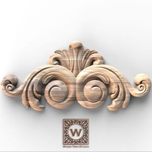 Ornamental scroll with shell accent – wood carving for decorative panels