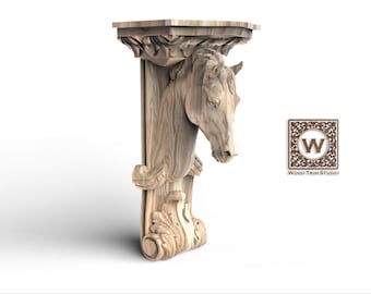 Gesneden paardenconsole, klassieke houten ondersteuning voor planken en mantels