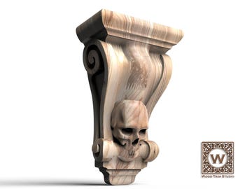 Gothic Skull Wood Corbel | Hand Carved Style Decorative Bracket for Interior