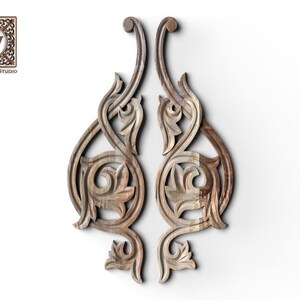 Set van 2 stuks gesneden houten scroll appliqué – decoratieve bloemen wijnstokken voor meubels en muren