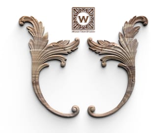 Barock Style Blatt Onlays - Elegantes Paar geschnitzte Holzverzierungen