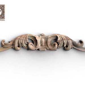 Decorative Wooden Header | Curved Baroque Onlay Accent | Carved Floral Wall Element