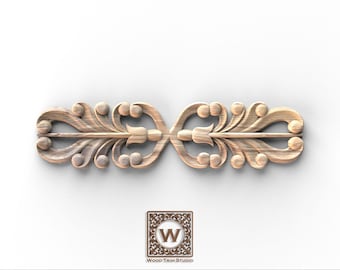 Abstract Leaf and Scroll Wood Accent – Symmetrical Carved Detail