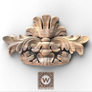 Symmetrical Acanthus Leaf Wood Applique – Floral Accent Carving