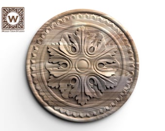Carved Wood Rosette Onlay | Round Floral Applique with Acanthus Detail