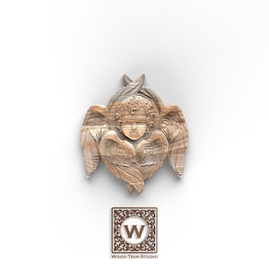 Baroque Cherub Onlay | Carved Wood Angel Head Applique
