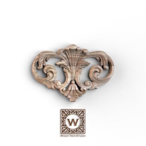 Acanthus Leaf Onlay – Elegant Wooden Applique with Baroque Scrolls