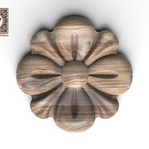 Round Floral Rosette Wooden Onlay, Set of 6pc – Carved Wood Applique for Furniture