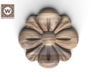 Round Floral Rosette Wooden Onlay, Set of 6pc – Carved Wood Applique for Furniture