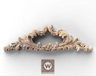 Floral Scroll Applique – Wide Wooden Ornament for Panel or Mirror Frame