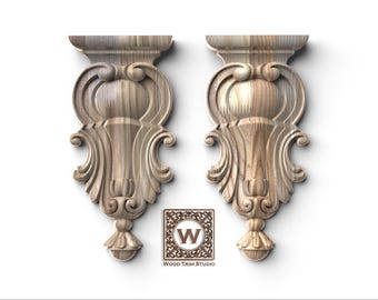 Decorative Wood Corbels Set, Classic Carved Brackets, Architectural Support for Shelves, Fireplace, Cabinetry