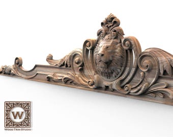 Custom Order Lion Head Pediment Wood Onlay, Solid Ash Wood, Size 4.25" x 30