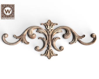 Ornate Scrollwork Wood Onlay with Central Floral Motif