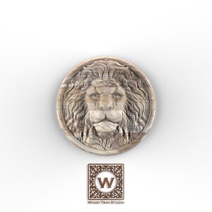 Wooden Lion Medallion | Round Wall Panel with Majestic Lion Portrait Relief