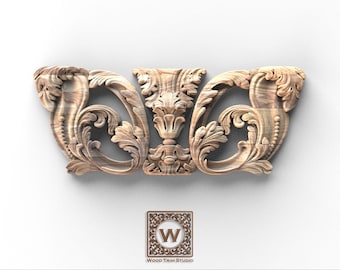 Baroque-style crest with volutes – layered decorative wood carving