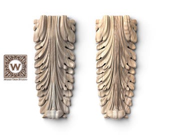 Acanthus Leaf Wood Applique Set of 2, Classical Carved Ornament for Furniture, Doors, Interior Decor