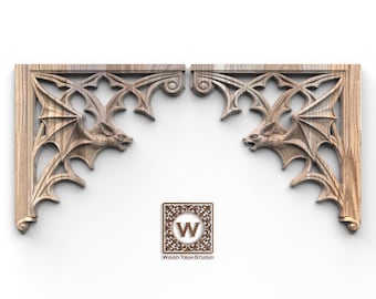 Gothic Corner Pair — Bat Wing Spandrels with Gargoyle Heads