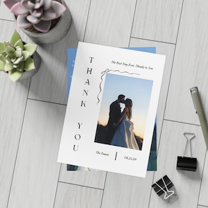 Paquete elegante de postales de agradecimiento para bodas, tarjetas de agradecimiento, papelería para bodas, postales modernas, regalos para despedidas de soltera y correos personalizados.
