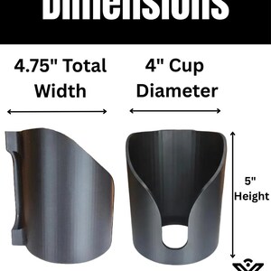 May include: A black cup holder with a U-shaped cutout, shown from side and front angles. Text indicates a 4.75-inch total width, 4-inch cup diameter, and 5-inch height. The Y-AXIS PRINTING logo is visible in the bottom right corner of the image.