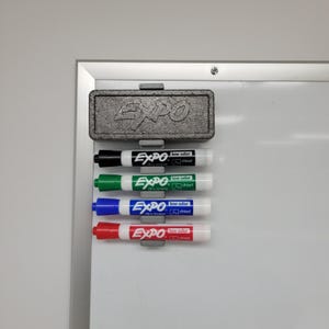 Magnetic Dry Erase Marker Holder - Securely Holds 4 Markers and Eraser, Perfect for Whiteboards, Fridges, and More