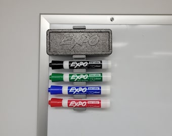 Magnetic Dry Erase Marker Holder - Securely Holds 4 Markers and Eraser, Perfect for Whiteboards, Fridges, and More