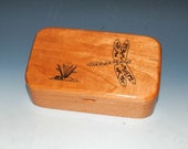 Wooden Box With an Engraved Dragonfly of Cherry - Handmade Wood Box by BurlWoodBox - Treasure, Jewelry or Keepsake Storage - Wood Gift Box