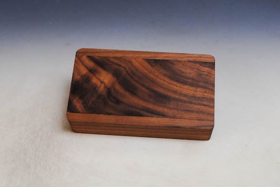 Slide Top Small Wood Box of Walnut With Figured Walnut - USA Made by BurlWoodBox With a Food Safe Finish