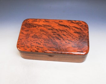 Wooden Box With Hinged Lid of Redwood Burl on Walnut - Handmade Wood Small Stash Box By BurlWoodBox - Unique USA Made Gift !