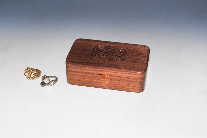 Small Wooden Box With Engraved Celtic Wedding Hearts on Walnut Handmade Wood Box by BurlWoodBox Irish Wedding Hearts image 2