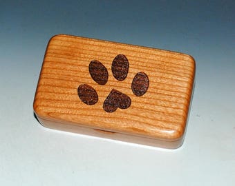 Small Wood Box With Engraved Paw Print With a Heart Box of Cherry by BurlWoodBox - Little Wood Gift for Pet Parents!