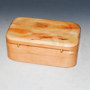 Wooden Trinket Box With Hinged Lid of Spalted Box Elder on Cherry USA Made Small Wood Jewelry Box image 6