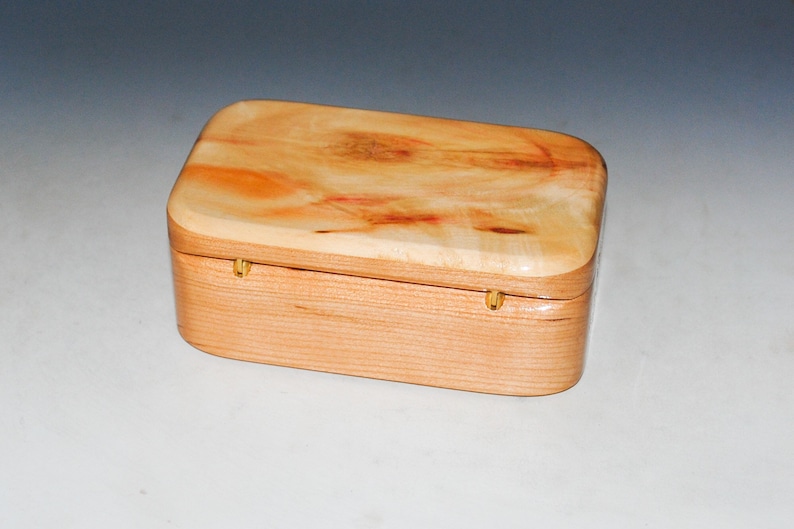 Wooden Trinket Box With Hinged Lid of Spalted Box Elder on Cherry USA Made Small Wood Jewelry Box image 6