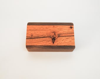 Small Walnut Wood Box with Spalted Oak Slide Top - Food Safe Finish