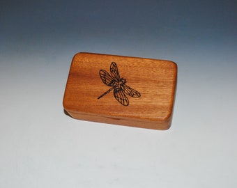 Small Wooden Box With Dragonfly Engraving on Mahogany - Handmade Tiny Wood Box With Food Grade Finish - Small Gift or Present