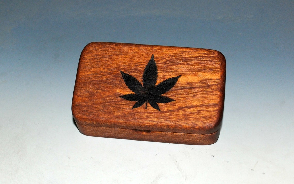 Small Wooden Box With Cannabis Leaf Engraved on Mahogany Etsy