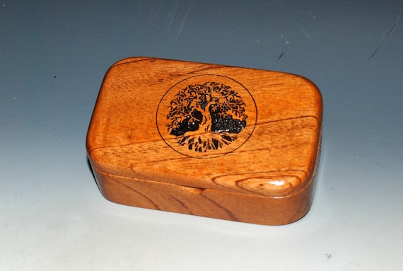 Tree of Life Engraved Wooden Trinket Box of Mahogany -  Handmade Wood Box by BurlWoodBox