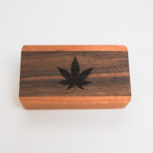 Cherry Wood Slide Top Box – Walnut Cannabis Leaf Design