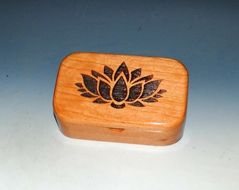 Lotus Flower Engraved Wooden Trinket Box of Cherry -  Handmade Small Wood Box by BurlWoodBox