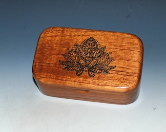 Wooden Box With Lotus Flower Engraving on Mahogany -  Handmade Wood Trinket Box by BurlWoodBox in the USA - Small Gift