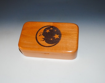 Wooden Box With Moon & Stars Engraving on Cherry- Handmade Wood Treasure Box With Hinged Lid by BurlWoodBox Box - Great Gift !