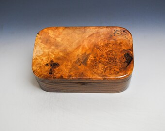 Spalted Maple on Walnut Wooden Trinket Box - USA Made Natural Hardwood Box Handmade by BurlWoodBox - Unique Gift !  Free Shipping