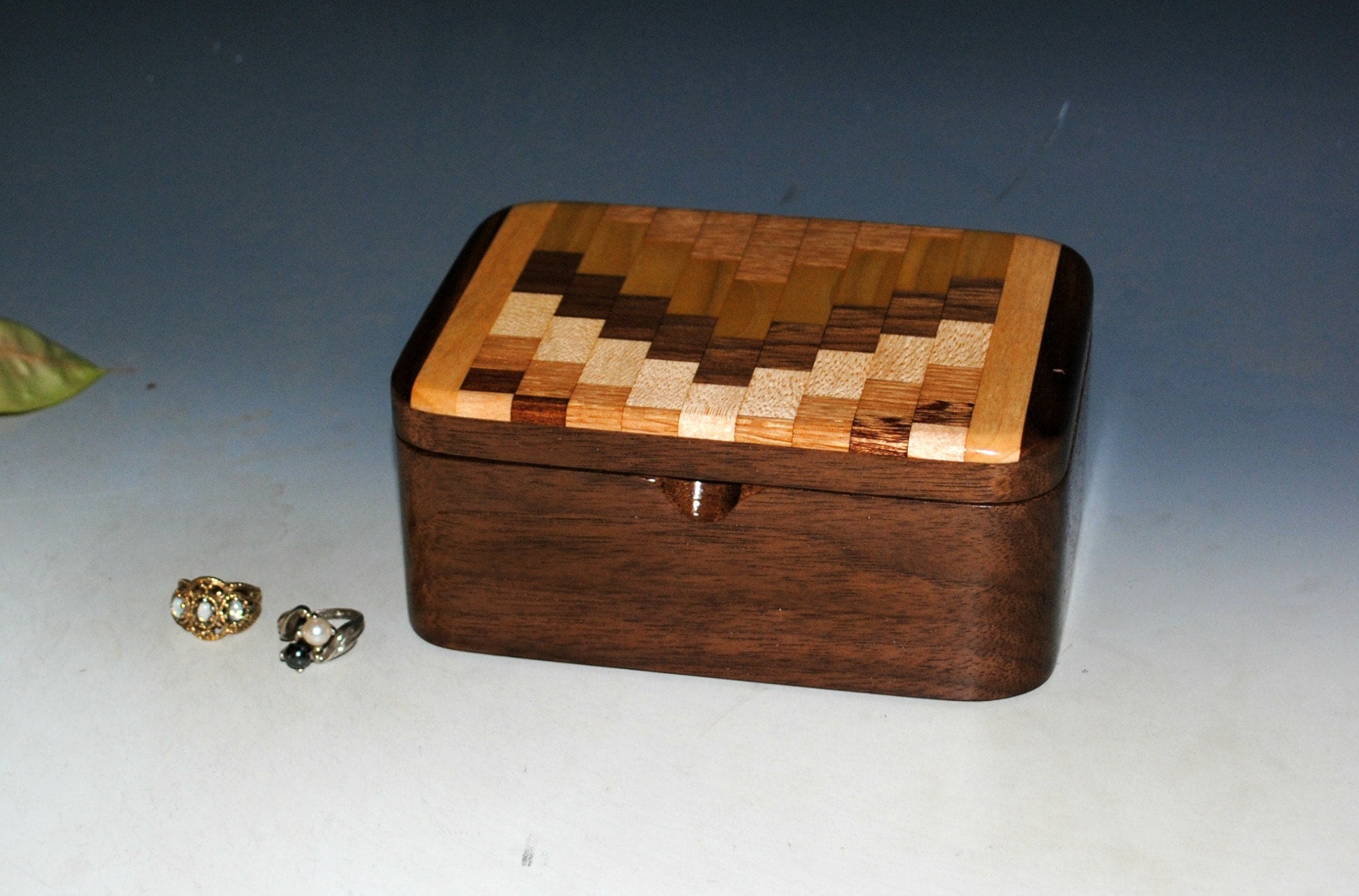 Small Wooden Box With Tray of Walnut With Upcycled Cutting 