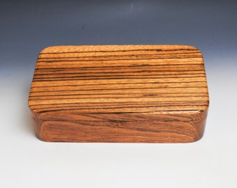 Wooden Box With Lid of Zebrawood on Mahogany - Handmade in the USA by BurlWoodBox - Great Gift for Men