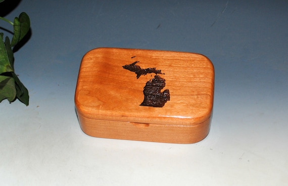 Map of Michigan Engraved Wooden Trinket Box of Cherry - Handmade Small Wood Box by BurlWoodBox - Sale !  No more Art Fairs !
