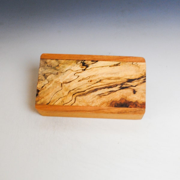 Slide Top Small Wood Box of Cherry With Spalted maple - USA Made by BurlWoodBox With a Food Safe Finish