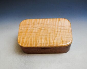 Wooden Trinket Box of Mahogany And Curly Maple With Hinged Lid by BurlWoodBox - Boxes Are Great Gifts!