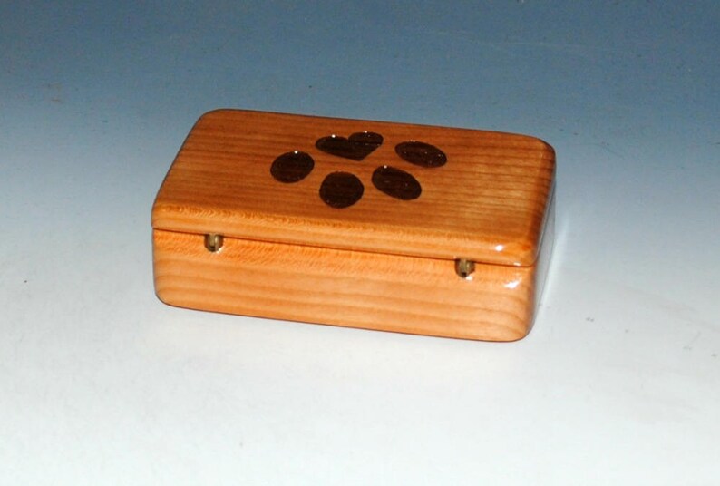 Small Wood Box With Engraved Paw Print With a Heart Box of Cherry by BurlWoodBox Little Wood Gift for Pet Parents image 5