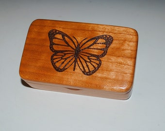 Wooden Box With Monarch Butterfly Laser Engraved on Cherry - Handmade in the USA by BurlWoodBox - Perfect Gift !